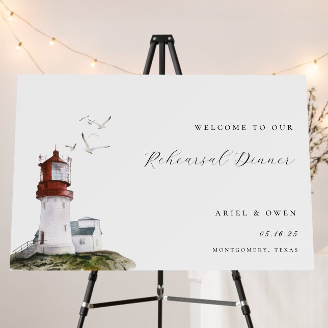 Watercolor Lighthouse Nautical Welcome Foam Board (In Situ (Stand))