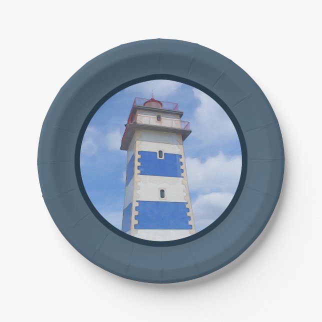 Watercolor lighthouse paper plates (Front)