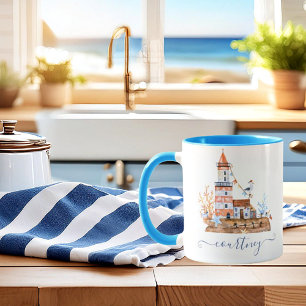 Watercolor lighthouse personalized mug
