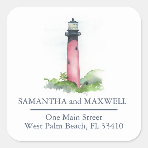 Watercolor Lighthouse Return Address  Square Sticker