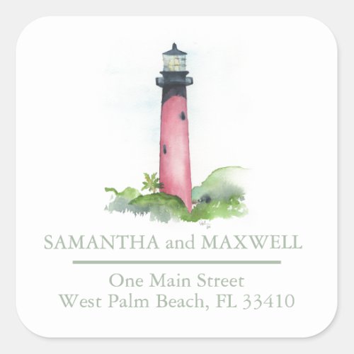 Watercolor Lighthouse Return Address Square Sticker