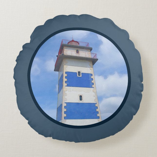 Watercolor lighthouse round pillow (Front)