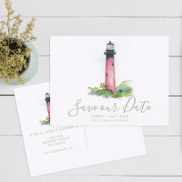 Watercolor Lighthouse Save the Date For Wedding
