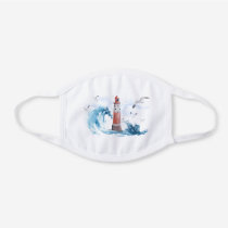 Watercolor Lighthouse Scene White Cotton Face Mask