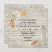 Watercolor Lighthouse Shells Beach Cottage Wedding Invitation (Front/Back)