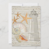Watercolor Lighthouse Shells Beach Cottage Wedding Invitation (Back)