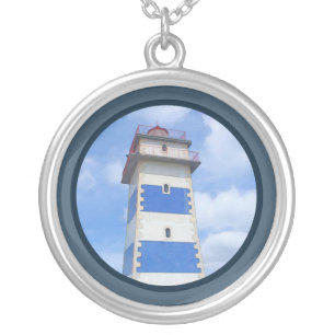 Watercolor lighthouse silver plated necklace