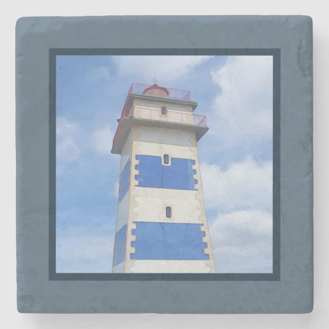 Watercolor lighthouse stone coaster (Front)