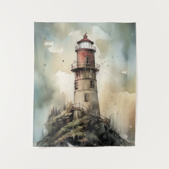 Watercolor Lighthouse Wall Art Tapestry Decor (Front)