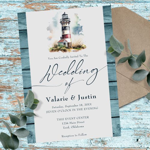 Watercolor Lighthouse Wedding  Invitation
