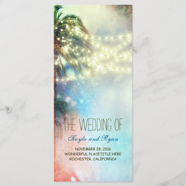 Watercolor Lights Palms Beach Wedding Programs (Front)