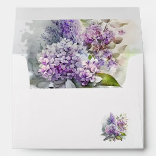 Watercolor lilac and hydrangea flowers envelope