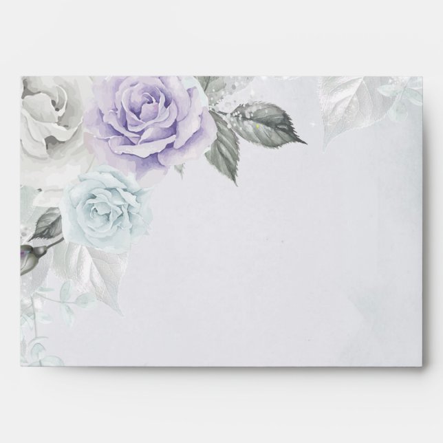 Watercolor Lilac and Pale Blue Roses Envelope (Front)
