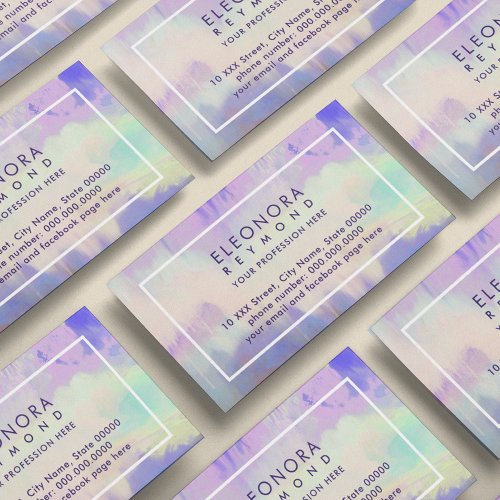Watercolor Lilac Blue Ombre Elegant Business Card