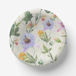 Watercolor Lilac Botanical Flower & Fruit Pattern Paper Bowls