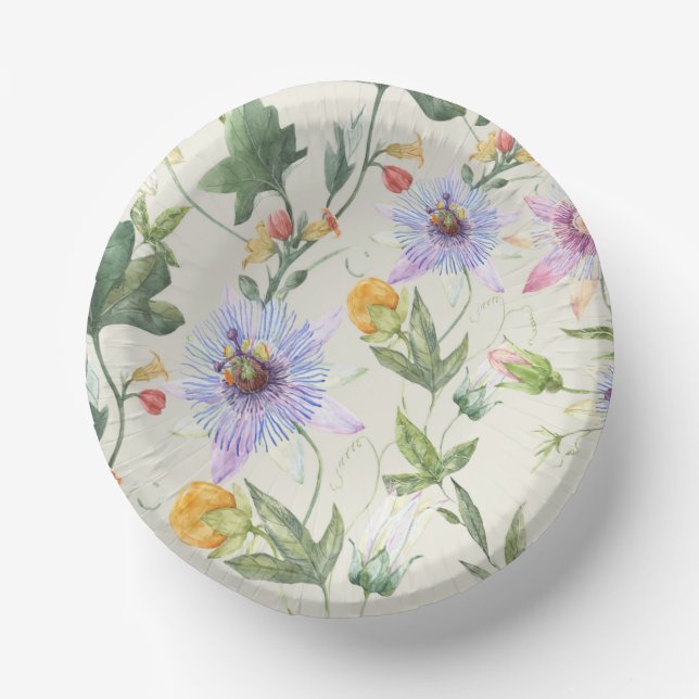 Watercolor Lilac Botanical Flower & Fruit Pattern Paper Bowls (Front)