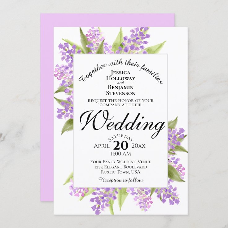 Watercolor Lilac Bouquet Spring Floral Wedding Invitation | Zazzle