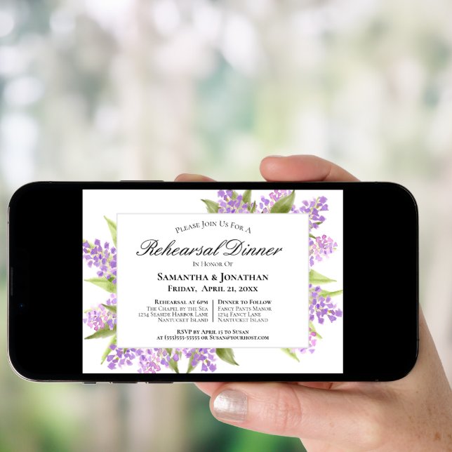 Watercolor Lilac Bouquet Wedding Rehearsal Dinner Invitation (Front Digital)