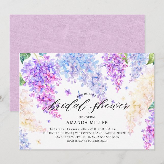 Watercolor Lilac Bridal Shower Invitation (Front/Back)