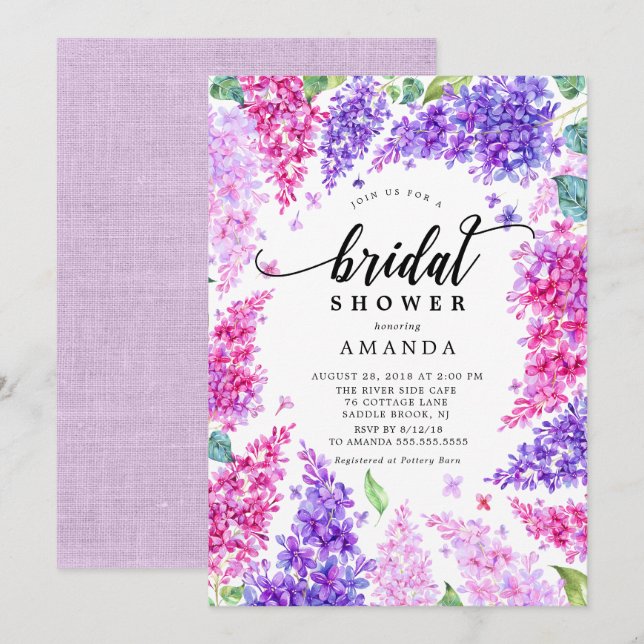 Watercolor Lilac Bridal  Shower Invitation (Front/Back)