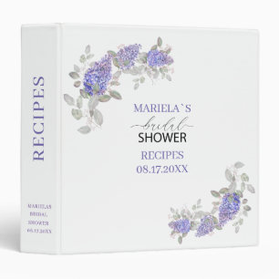 Watercolor Lilac Bridal shower Personalized Recipe 3 Ring Binder