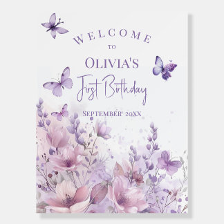 Watercolor Lilac Butterfly Welcome Sign