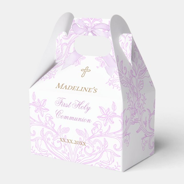  watercolor lilac crest | First Holy Communion Favor Boxes (Front Side)