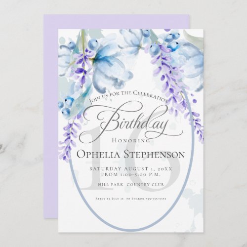 Watercolor Lilac_Dusty Blue Milestone Birthday Invitation