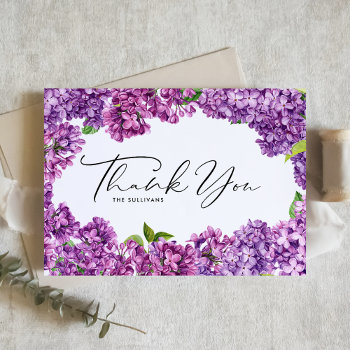 Watercolor Lilac Floral Frame Botanical Wedding Thank You Card by misstallulah at Zazzle