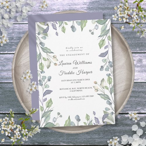 Watercolor Lilac Floral Greenery Engagement Invitation