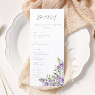 Watercolor Lilac Floral Wedding Menu Card 
