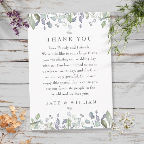 Watercolor Lilac Floral Wedding Thank You Place Card