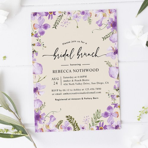 Watercolor Lilac Florals Bridal Brunch Invitation