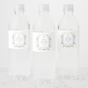 Watercolor Lilac Flowers Arch First Communion Water Bottle Label