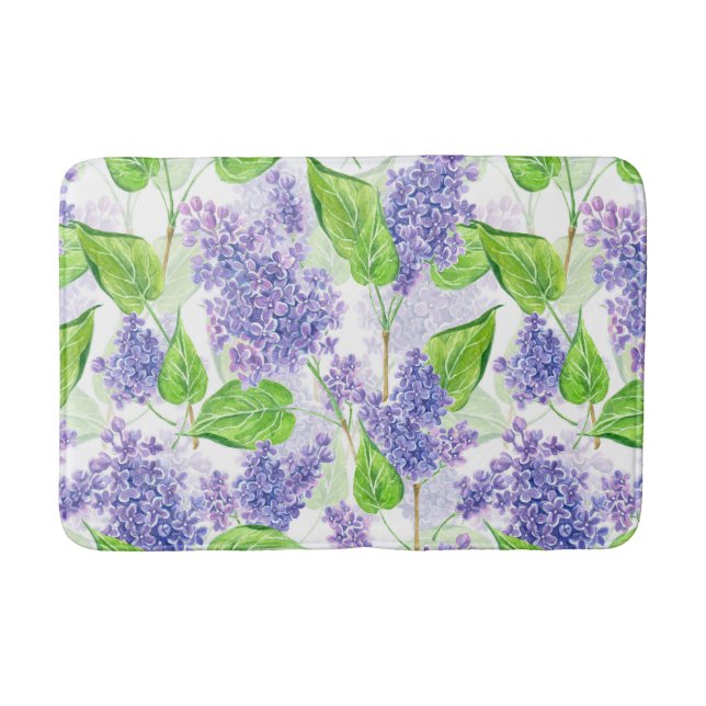 Watercolor lilac flowers bathroom mat (Front)