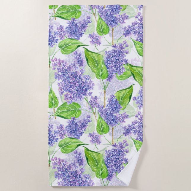 Watercolor lilac flowers beach towel (Front)