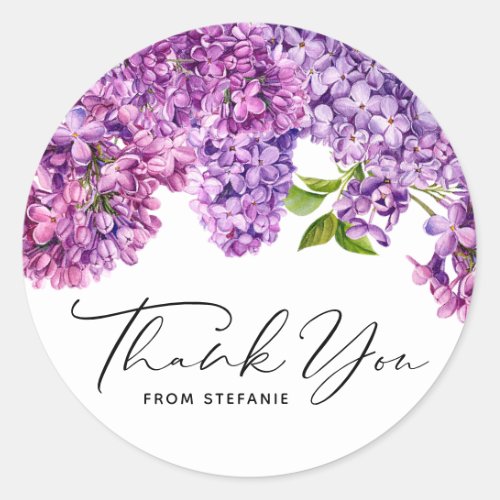Watercolor Lilac Flowers Birthday Thank You Classic Round Sticker