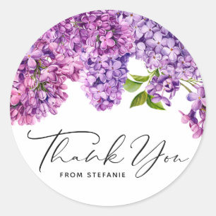 Watercolor Lilac Flowers Birthday Thank You Classic Round Sticker
