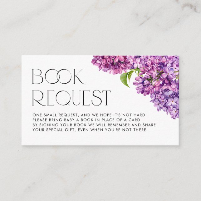 Watercolor Lilac Flowers Books Request Enclosure Card (Front)