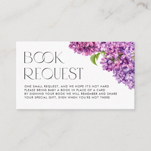Watercolor Lilac Flowers Books Request Enclosure Card