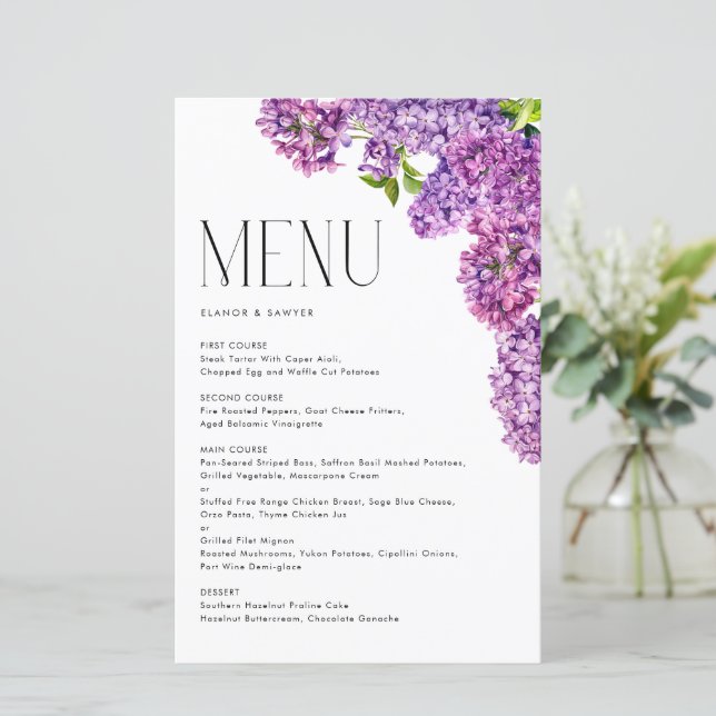 Watercolor Lilac Flowers Botanical Wedding (Standing Front)
