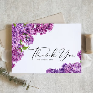 Watercolor Lilac Flowers Botanical Wedding Letterpress Thank You Card