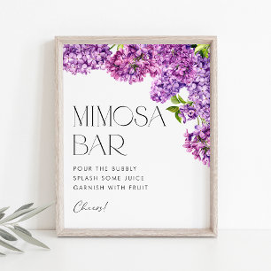 Watercolor Lilac Flowers Bridal Shower Mimosa Bar Poster