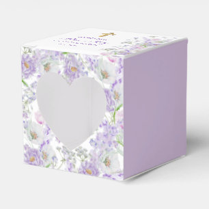 Watercolor Lilac Flowers First Communion Heart Favor Boxes