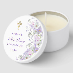 Watercolor Lilac Flowers First Communion Mini Candle Favors