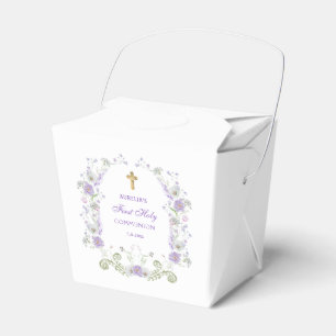 Watercolor Lilac Flowers First Communion Take Out Favor Boxes