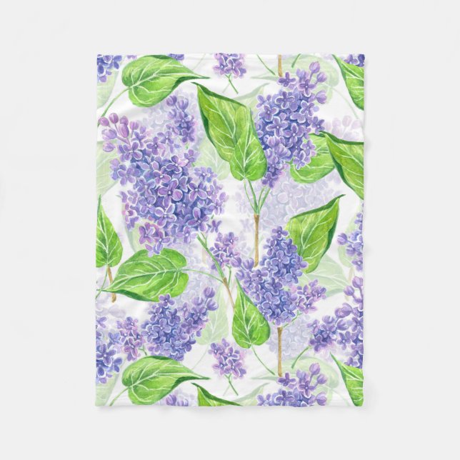 Watercolor lilac flowers fleece blanket (Front)