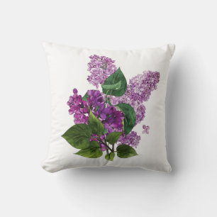 Watercolor Lilac Flowers in Purple Mauve Floral Throw Pillow