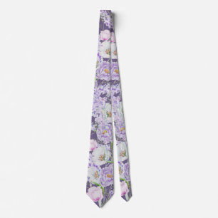 Watercolor Lilac Flowers on Purple Neck Tie