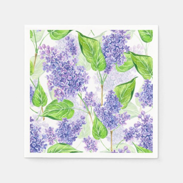 Watercolor lilac flowers paper napkins (Front)